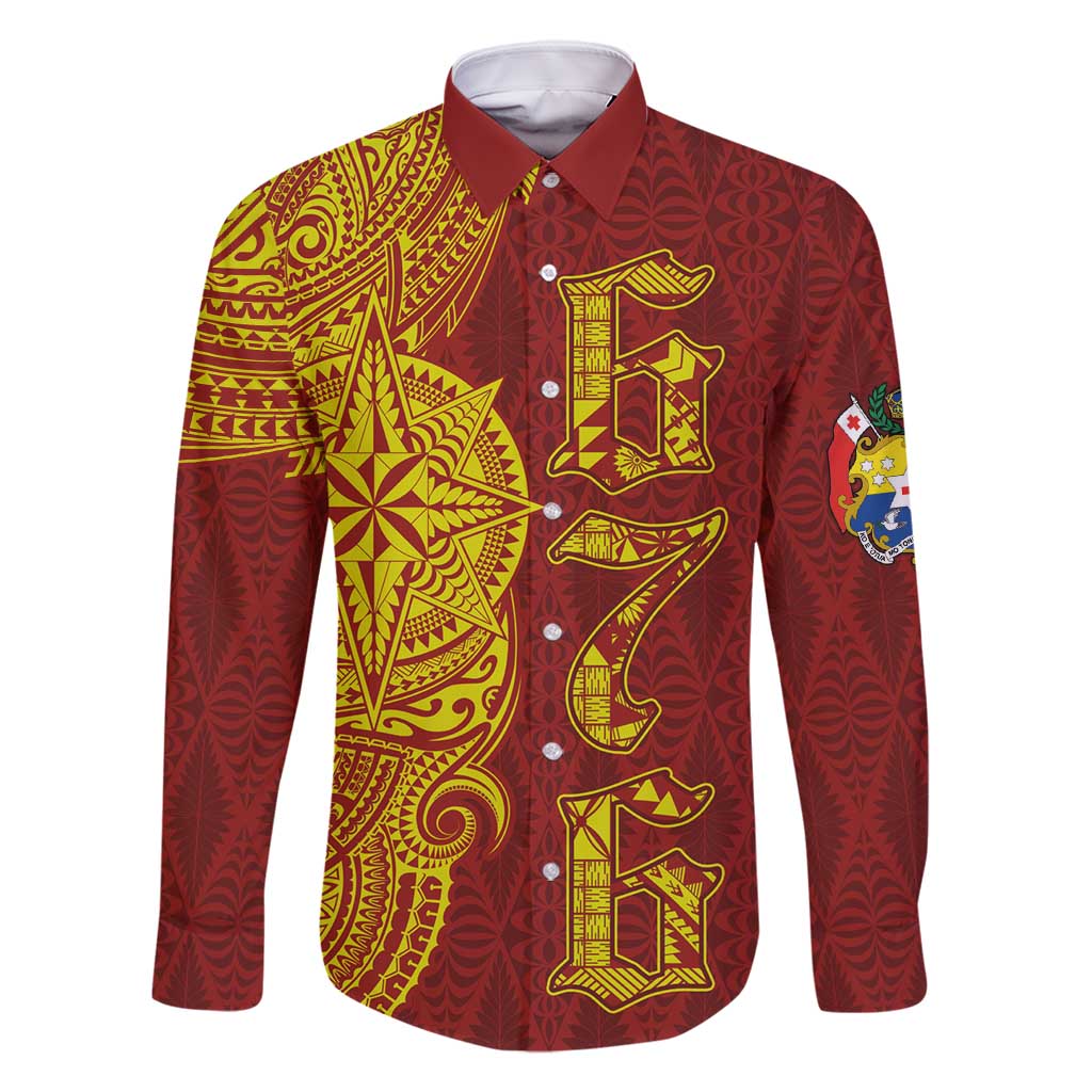 Tonga 676 Ngatu Tribal Tattoo Family Matching Long Sleeve Bodycon Dress and Hawaiian Shirt LT03 Dad's Shirt - Long Sleeve Red - Polynesian Pride
