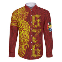 Tonga 676 Ngatu Tribal Tattoo Family Matching Long Sleeve Bodycon Dress and Hawaiian Shirt LT03 Dad's Shirt - Long Sleeve Red - Polynesian Pride