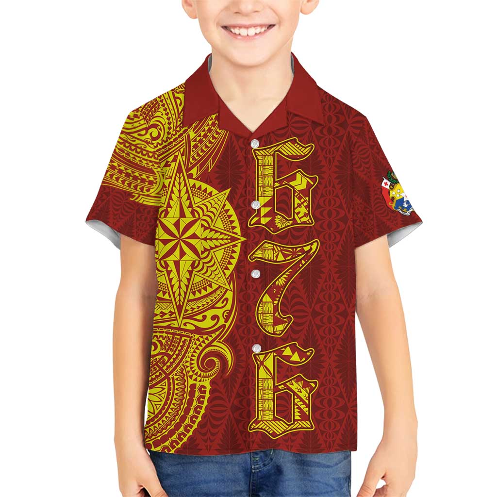 Tonga 676 Ngatu Tribal Tattoo Family Matching Long Sleeve Bodycon Dress and Hawaiian Shirt LT03 Son's Shirt Red - Polynesian Pride