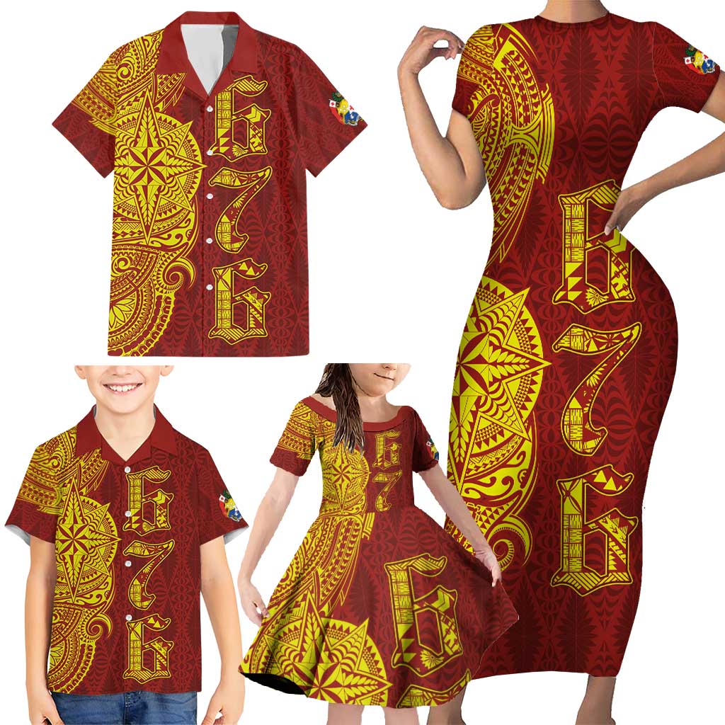 Tonga 676 Ngatu Tribal Tattoo Family Matching Short Sleeve Bodycon Dress and Hawaiian Shirt LT03 - Polynesian Pride