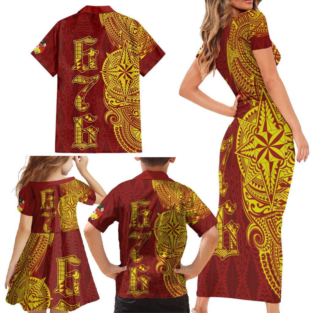 Tonga 676 Ngatu Tribal Tattoo Family Matching Short Sleeve Bodycon Dress and Hawaiian Shirt LT03 - Polynesian Pride