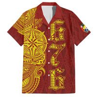 Tonga 676 Ngatu Tribal Tattoo Family Matching Short Sleeve Bodycon Dress and Hawaiian Shirt LT03 Dad's Shirt - Short Sleeve Red - Polynesian Pride