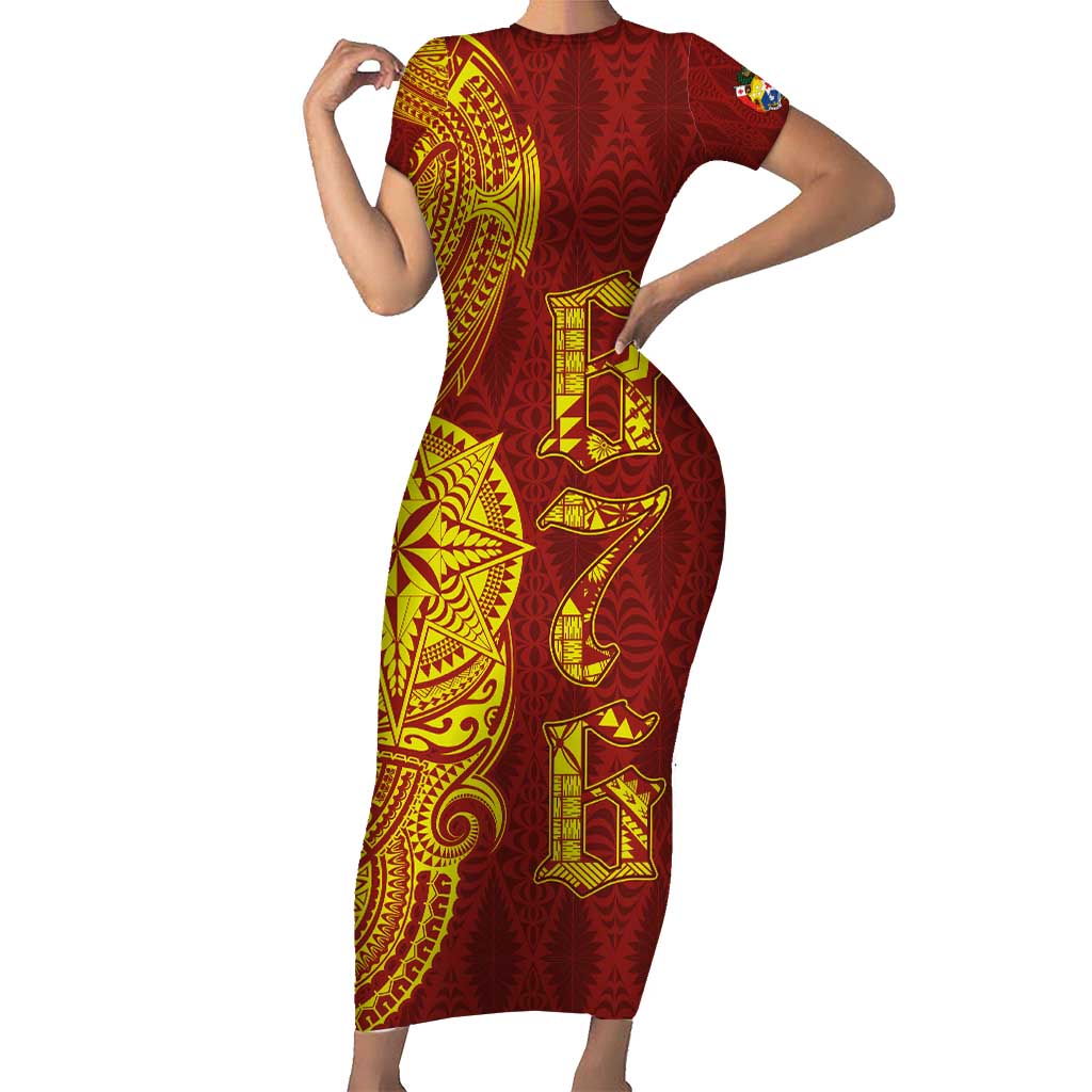 Tonga 676 Ngatu Tribal Tattoo Family Matching Short Sleeve Bodycon Dress and Hawaiian Shirt LT03 Mom's Dress Red - Polynesian Pride
