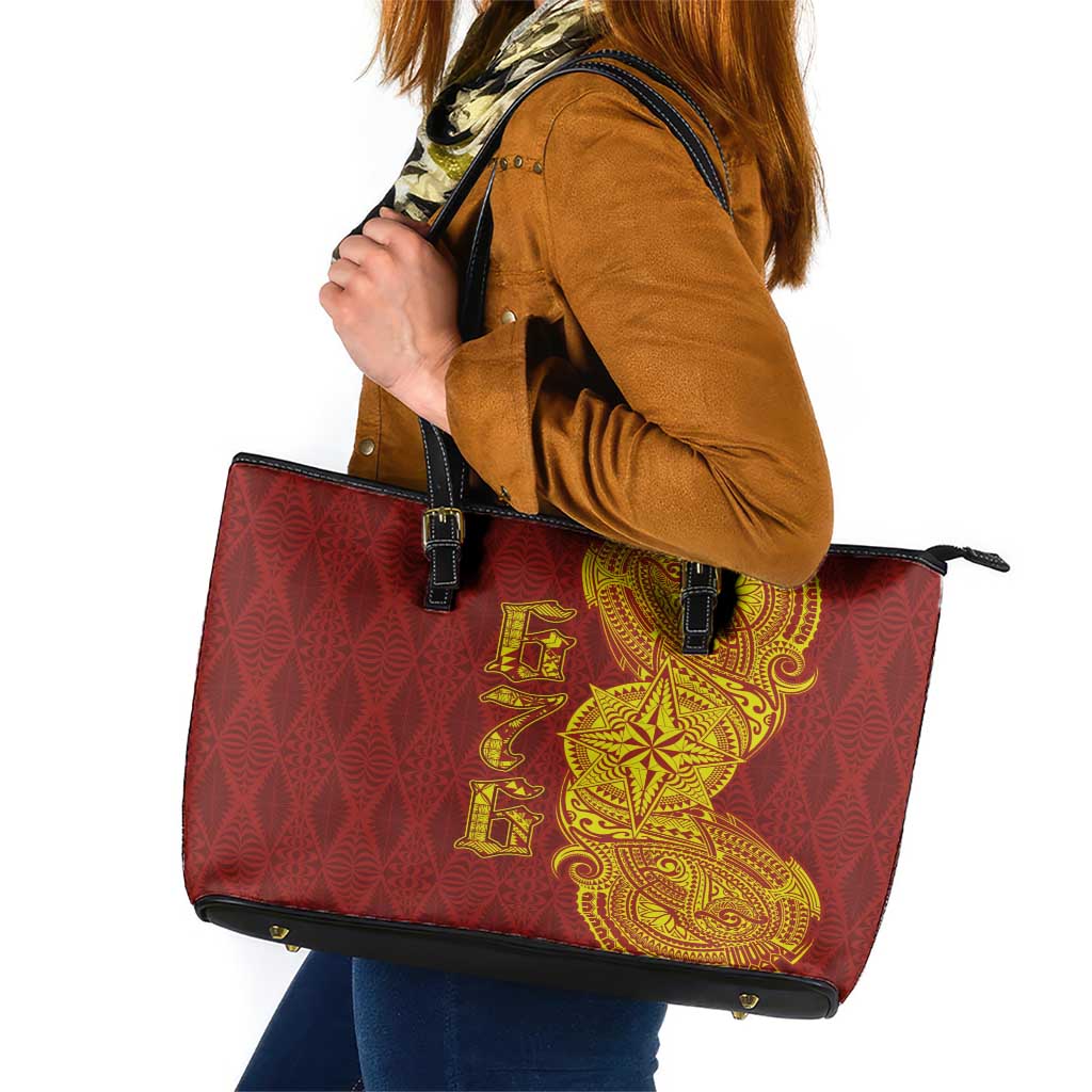 Tonga 676 Ngatu Tribal Tattoo Leather Tote Bag