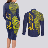 Personalised Tokelau Classic Ngatu Motifs Couples Matching Long Sleeve Bodycon Dress and Long Sleeve Button Shirt