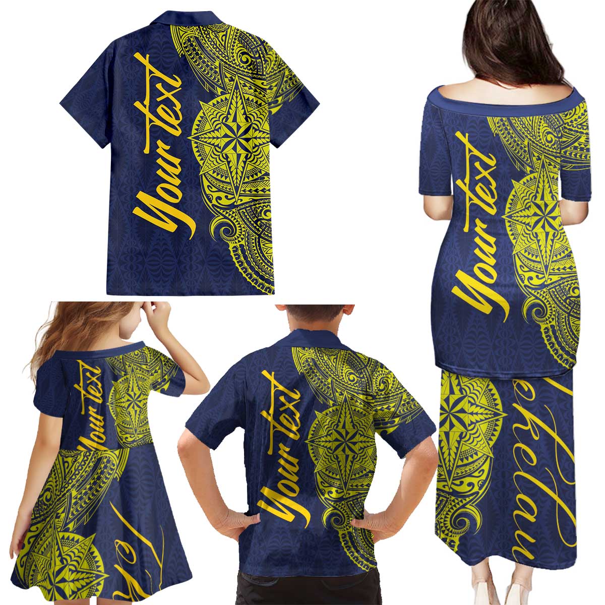 Personalised Tokelau Classic Ngatu Motifs Family Matching Puletasi and Hawaiian Shirt