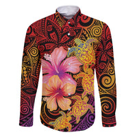 Hawaiian Hibiscus Turtle Tribal Polynesian Pattern Family Matching Mermaid Dress and Hawaiian Shirt Colorful Color