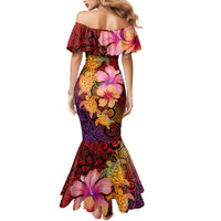 Hawaiian Hibiscus Turtle Tribal Polynesian Pattern Family Matching Mermaid Dress and Hawaiian Shirt Colorful Color