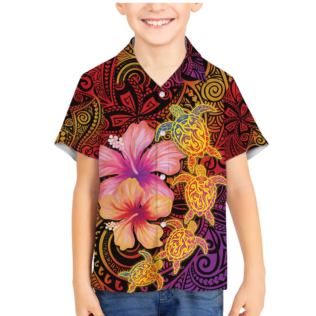 Hawaiian Hibiscus Turtle Tribal Polynesian Pattern Family Matching Mermaid Dress and Hawaiian Shirt Colorful Color