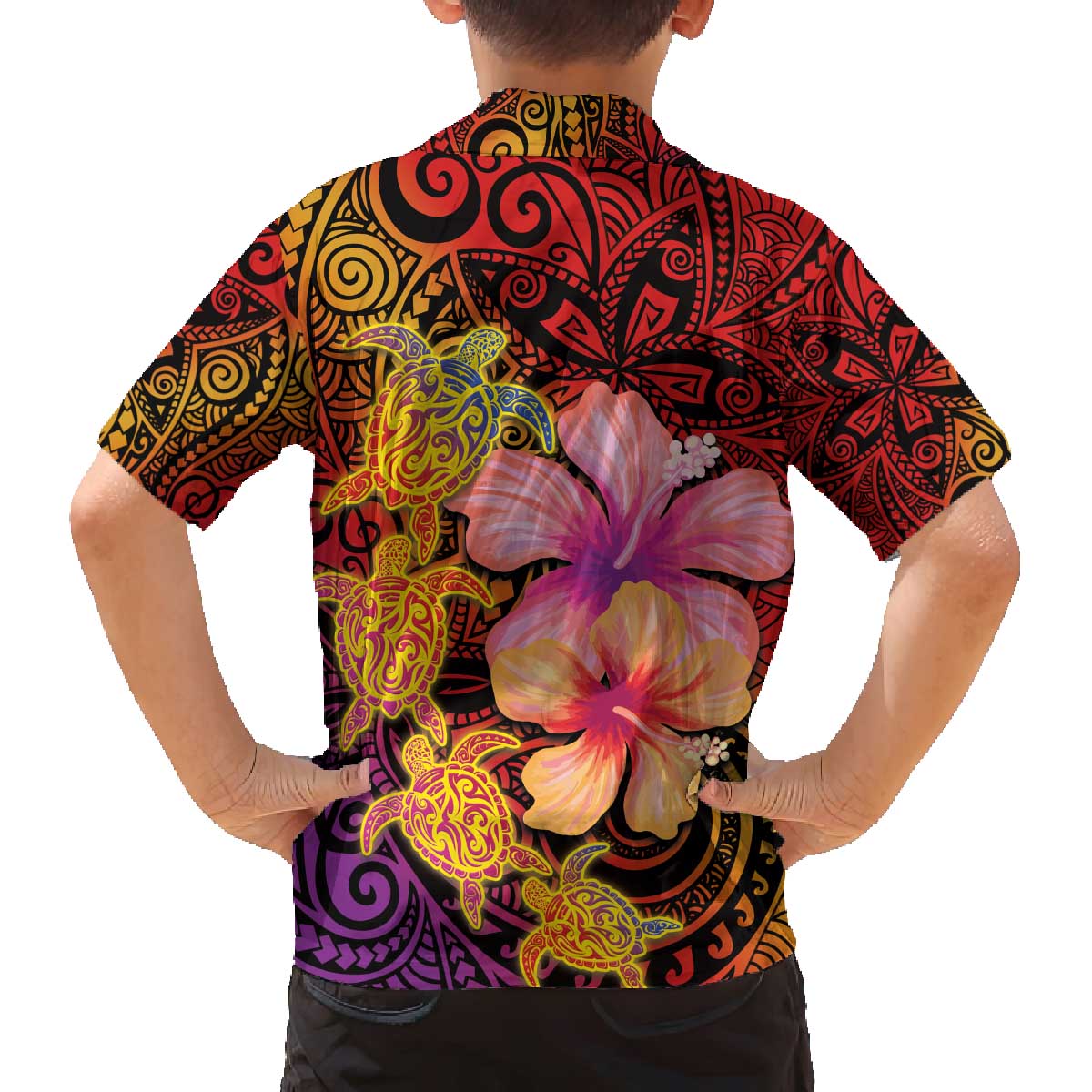 Hawaiian Hibiscus Turtle Tribal Polynesian Pattern Family Matching Puletasi and Hawaiian Shirt Colorful Color LT03 - Polynesian Pride