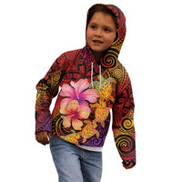 Hawaiian Hibiscus Turtle Tribal Polynesian Pattern Kid Hoodie Colorful Color