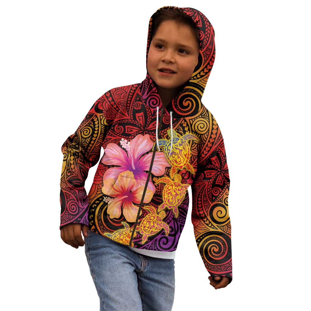 Hawaiian Hibiscus Turtle Tribal Polynesian Pattern Kid Hoodie Colorful Color