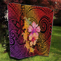 Hawaiian Hibiscus Turtle Tribal Polynesian Pattern Quilt Colorful Color