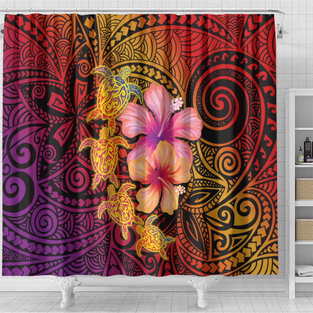 Hawaiian Hibiscus Turtle Tribal Polynesian Pattern Shower Curtain Colorful Color