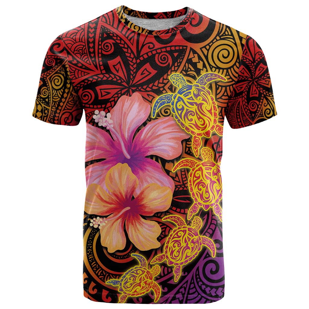 Hawaiian Hibiscus Turtle Tribal Polynesian Pattern T Shirt Colorful Color