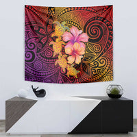 Hawaiian Hibiscus Turtle Tribal Polynesian Pattern Tapestry Colorful Color