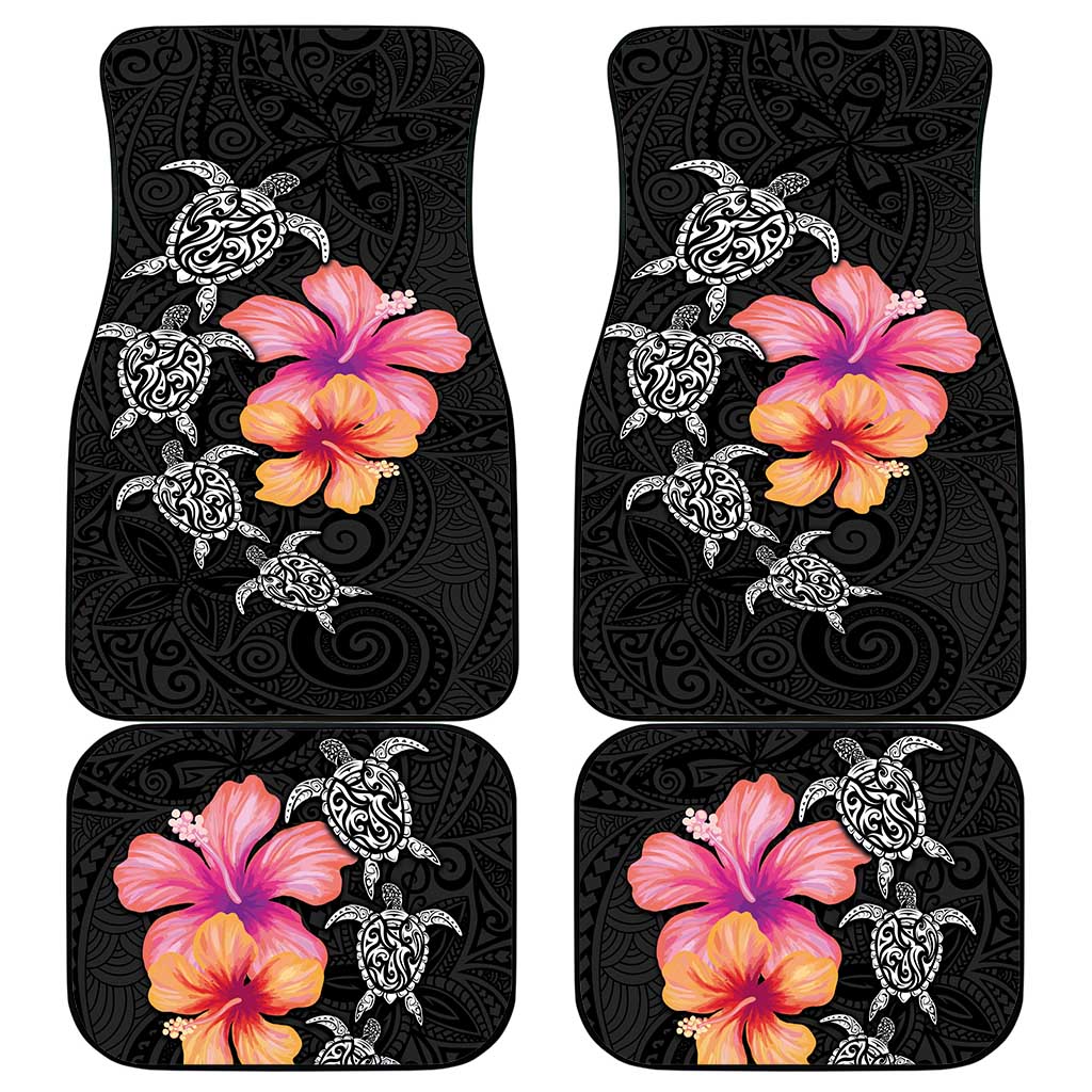 Hawaiian Hibiscus Turtle Tribal Polynesian Pattern Car Mats Black Color