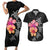 Hawaiian Hibiscus Turtle Tribal Polynesian Pattern Couples Matching Short Sleeve Bodycon Dress and Hawaiian Shirt Black Color