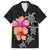Hawaiian Hibiscus Turtle Tribal Polynesian Pattern Family Matching Tank Maxi Dress and Hawaiian Shirt Black Color
