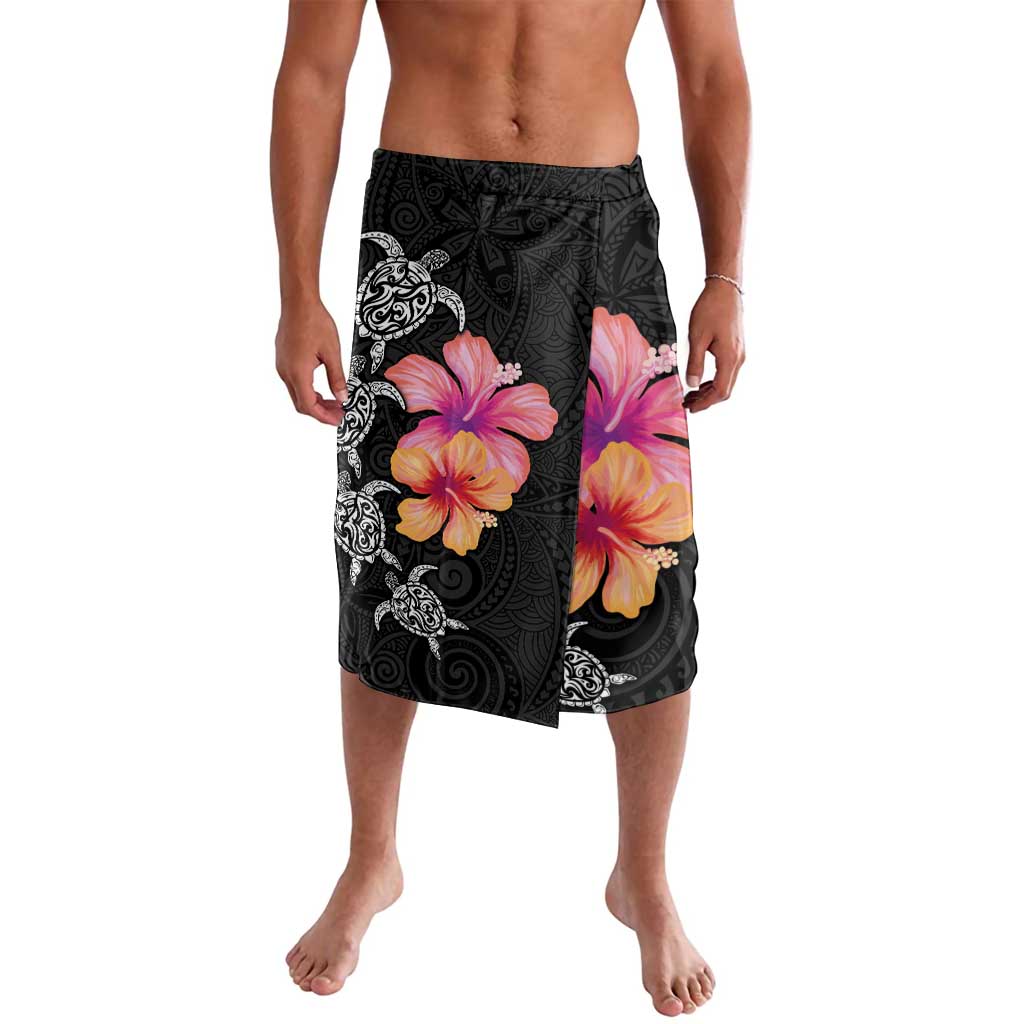 Hawaiian Hibiscus Turtle Tribal Polynesian Pattern Lavalava Black Color