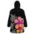 Hawaiian Hibiscus Turtle Tribal Polynesian Pattern Wearable Blanket Hoodie Black Color