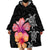 Hawaiian Hibiscus Turtle Tribal Polynesian Pattern Wearable Blanket Hoodie Black Color