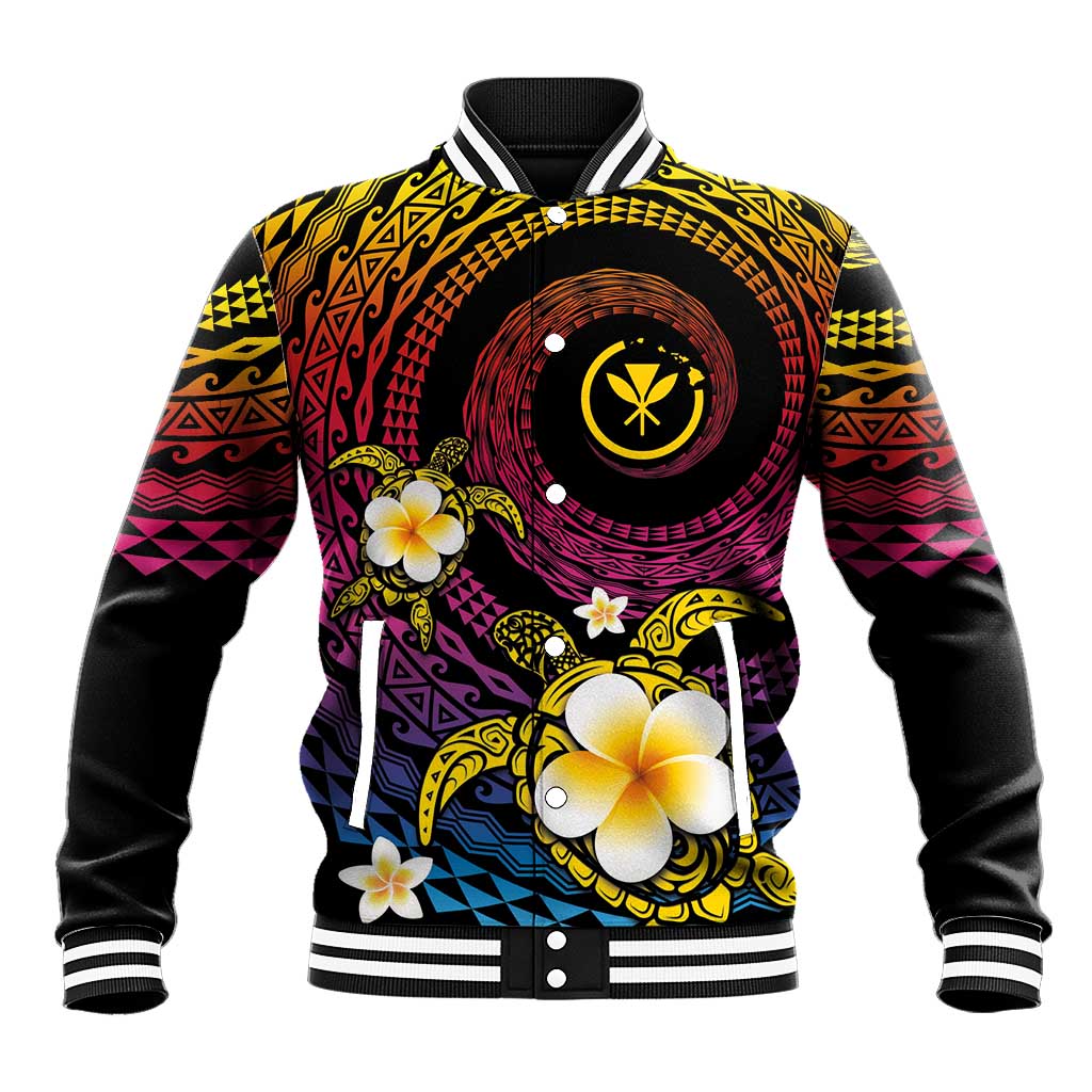 Hawaiian Plumeria Turtle Tribal Spiral Polynesian Tattoo Baseball Jacket Fanciful Color