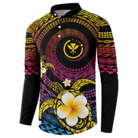 Hawaiian Plumeria Turtle Tribal Spiral Polynesian Tattoo Button Sweatshirt Fanciful Color