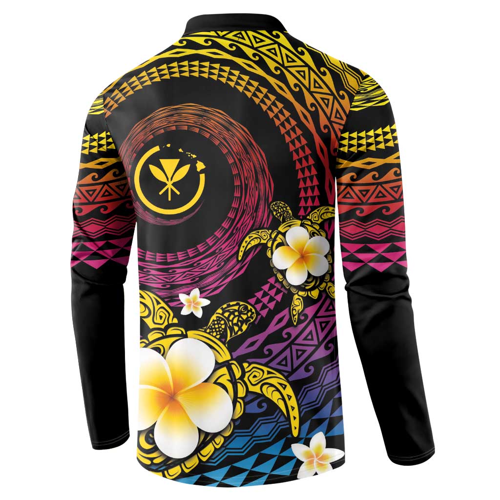 Hawaiian Plumeria Turtle Tribal Spiral Polynesian Tattoo Button Sweatshirt Fanciful Color