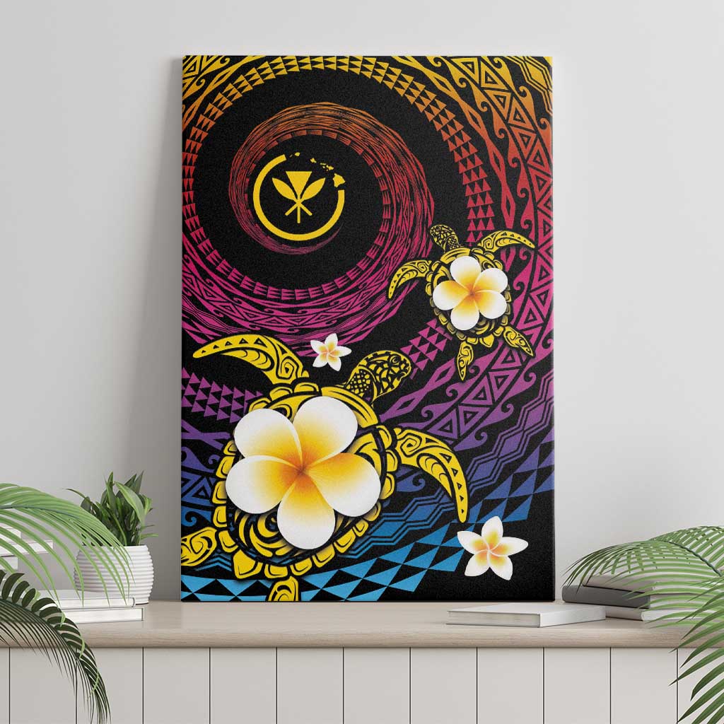 Hawaiian Plumeria Turtle Tribal Spiral Polynesian Tattoo Canvas Wall Art Fanciful Color