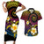 Hawaiian Plumeria Turtle Tribal Spiral Polynesian Tattoo Couples Matching Short Sleeve Bodycon Dress and Hawaiian Shirt Fanciful Color