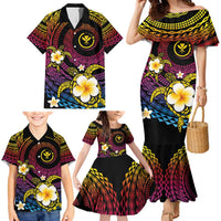 Hawaiian Plumeria Turtle Tribal Spiral Polynesian Tattoo Family Matching Mermaid Dress and Hawaiian Shirt Fanciful Color