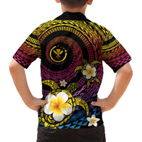 Hawaiian Plumeria Turtle Tribal Spiral Polynesian Tattoo Family Matching Off The Shoulder Long Sleeve Dress and Hawaiian Shirt Fanciful Color