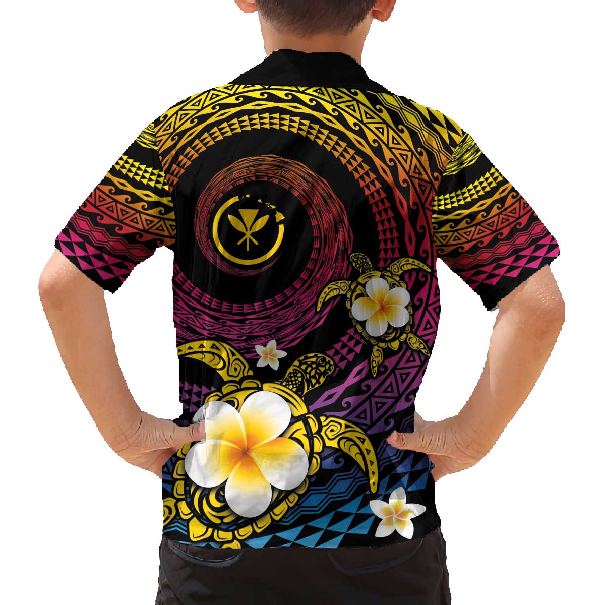 Hawaiian Plumeria Turtle Tribal Spiral Polynesian Tattoo Family Matching Puletasi and Hawaiian Shirt Fanciful Color LT03 - Polynesian Pride