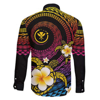 Hawaiian Plumeria Turtle Tribal Spiral Polynesian Tattoo Family Matching Short Sleeve Bodycon Dress and Hawaiian Shirt Fanciful Color