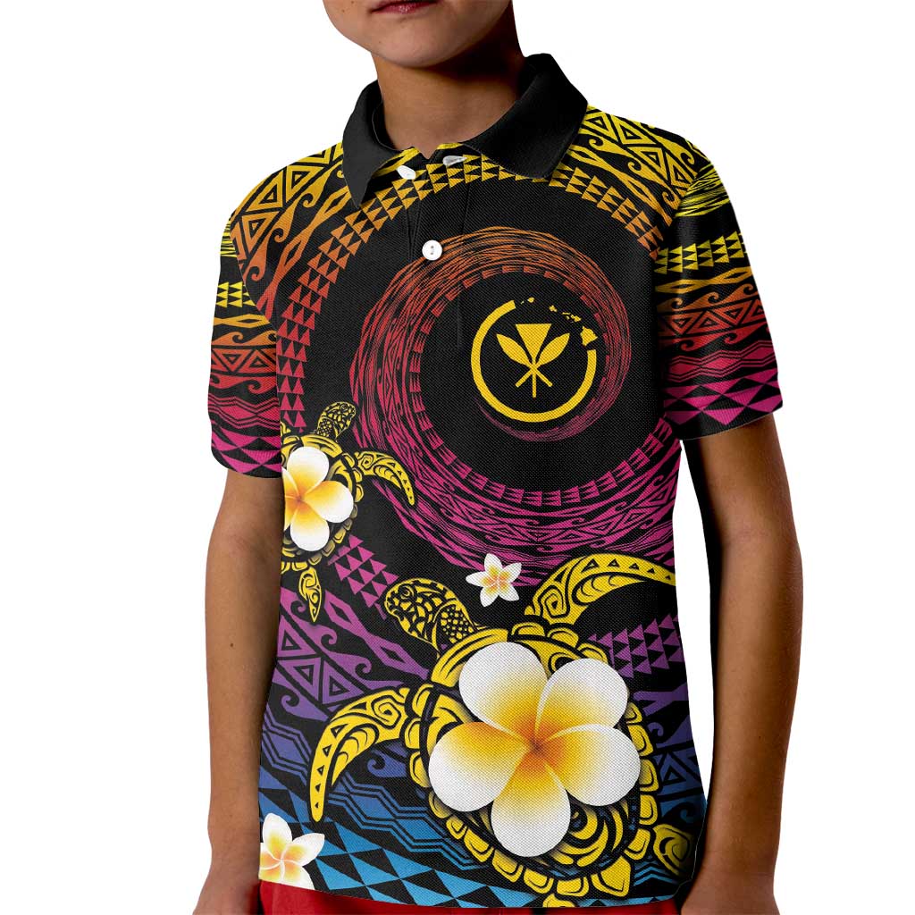 Hawaiian Plumeria Turtle Tribal Spiral Polynesian Tattoo Kid Polo Shirt Fanciful Color
