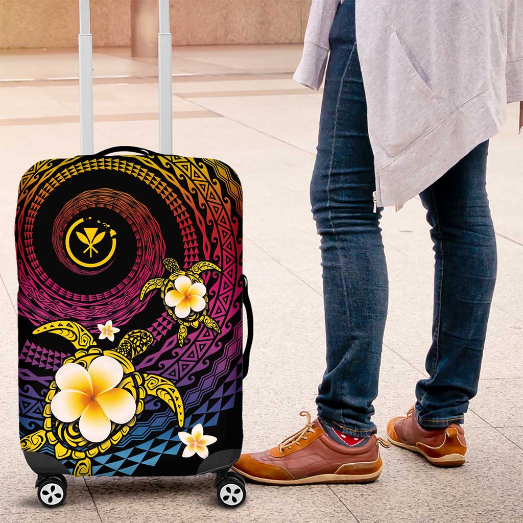 Hawaiian Plumeria Turtle Tribal Spiral Polynesian Tattoo Luggage Cover Fanciful Color