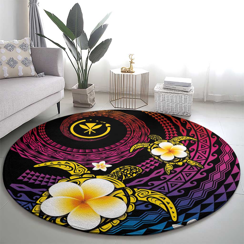 Hawaiian Plumeria Turtle Tribal Spiral Polynesian Tattoo Round Carpet Fanciful Color