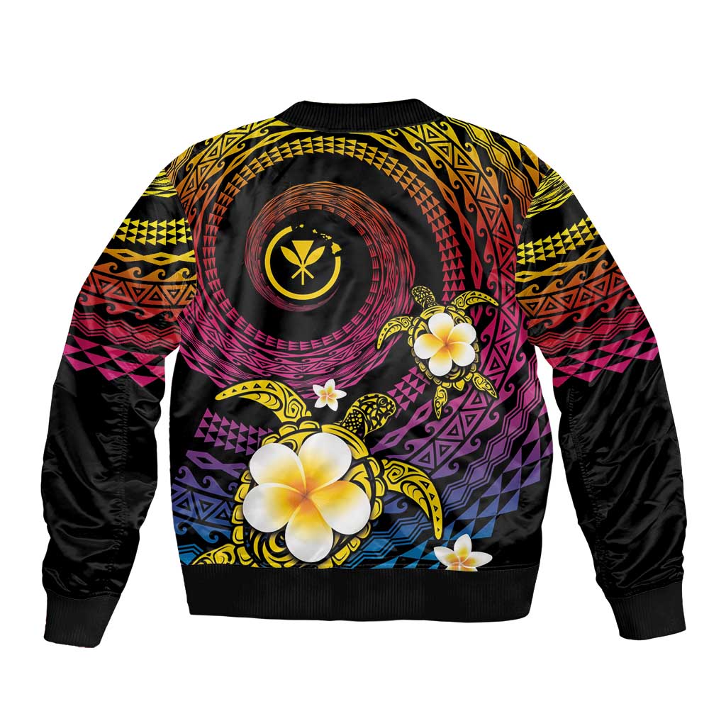 Hawaiian Plumeria Turtle Tribal Spiral Polynesian Tattoo Sleeve Zip Bomber Jacket Fanciful Color