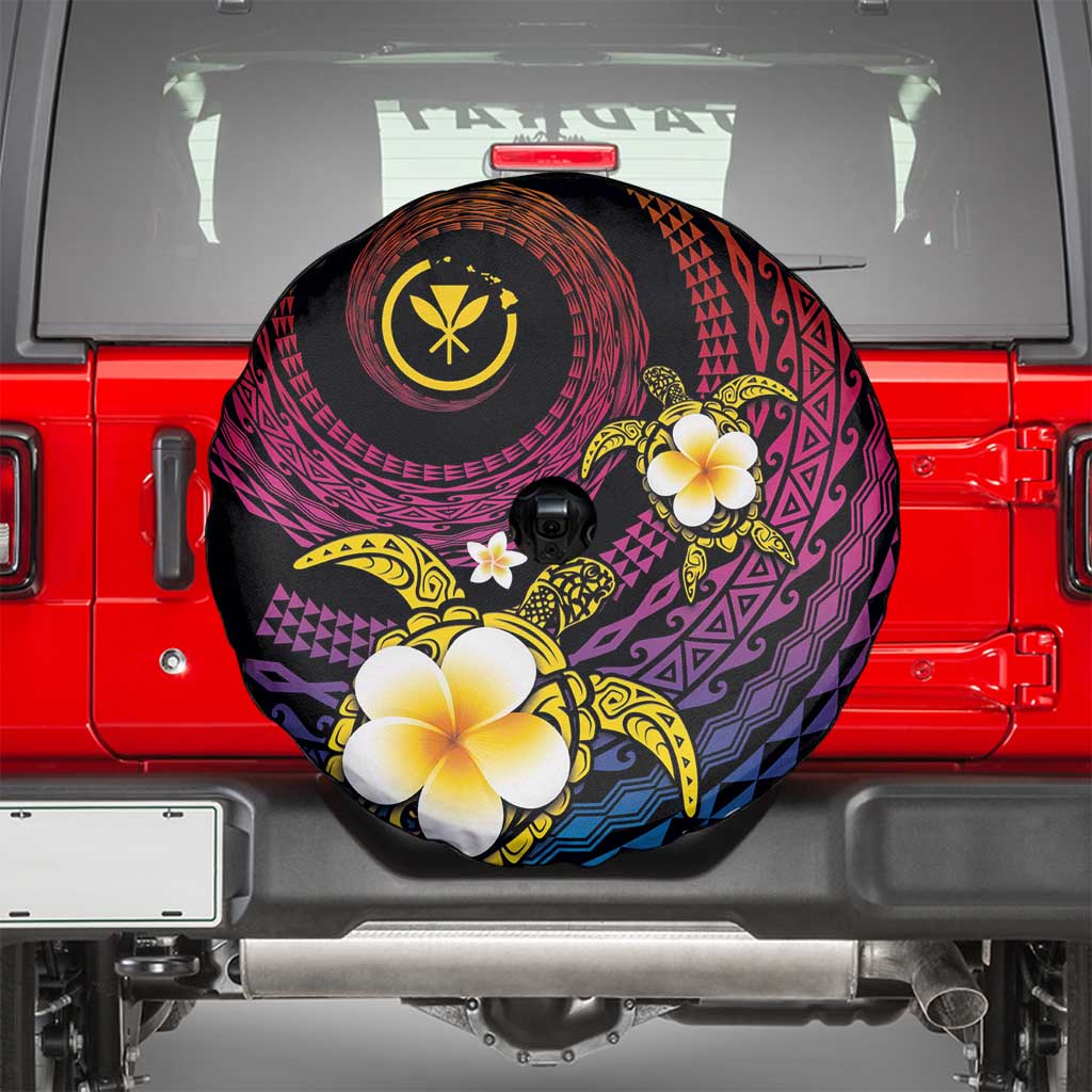 Hawaiian Plumeria Turtle Tribal Spiral Polynesian Tattoo Spare Tire Cover Fanciful Color