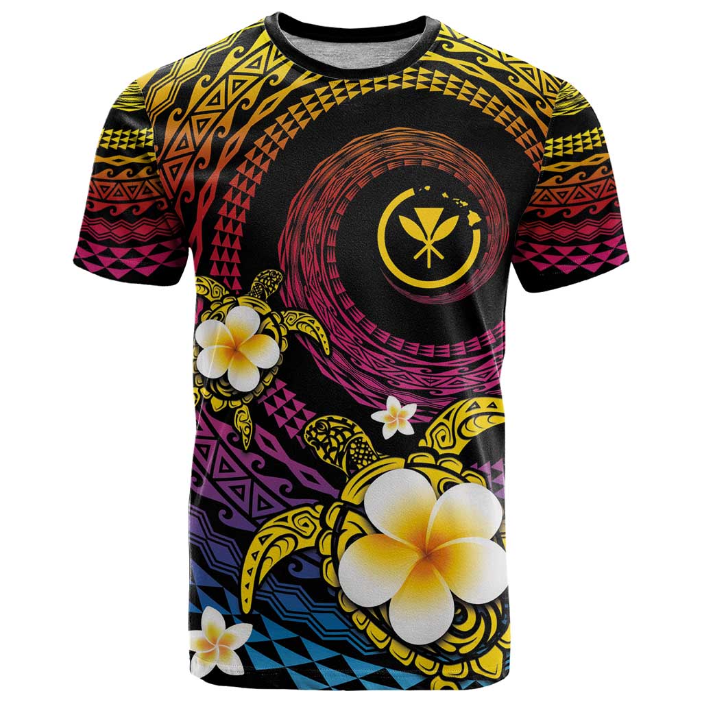 Hawaiian Plumeria Turtle Tribal Spiral Polynesian Tattoo T Shirt Fanciful Color