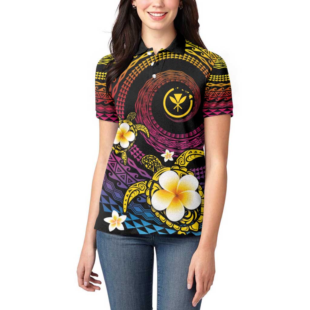 Hawaiian Plumeria Turtle Tribal Spiral Polynesian Tattoo Women Polo Shirt Fanciful Color LT03 - Polynesian Pride