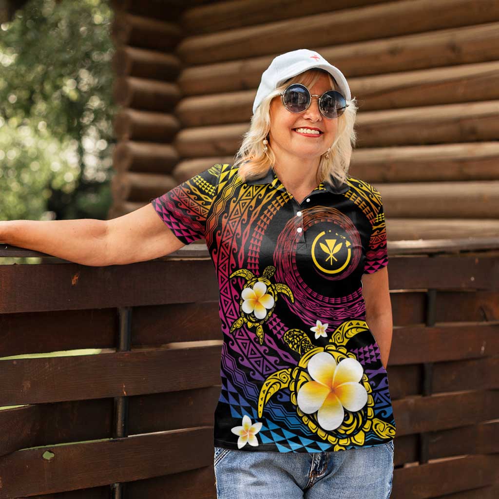 Hawaiian Plumeria Turtle Tribal Spiral Polynesian Tattoo Women Polo Shirt Fanciful Color LT03 - Polynesian Pride