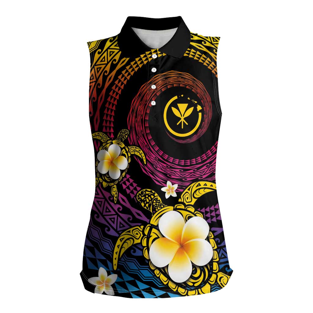 Hawaiian Plumeria Turtle Tribal Spiral Polynesian Tattoo Women Sleeveless Polo Shirt Fanciful Color