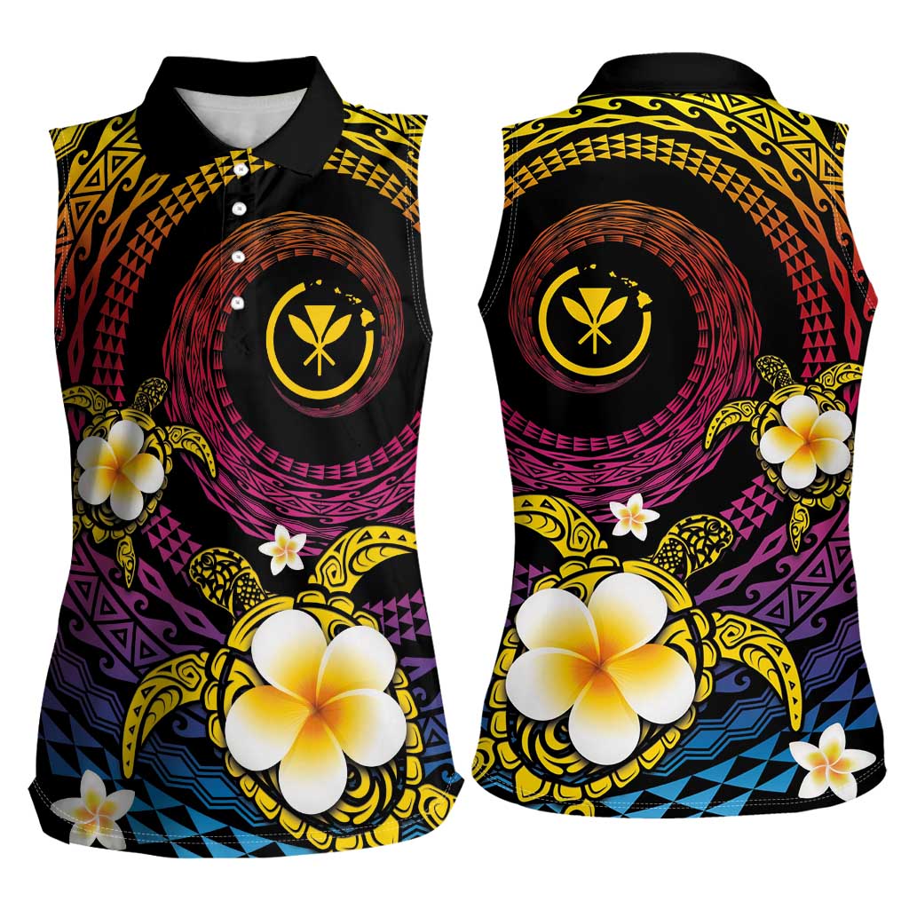 Hawaiian Plumeria Turtle Tribal Spiral Polynesian Tattoo Women Sleeveless Polo Shirt Fanciful Color LT03 - Polynesian Pride