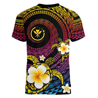 Hawaiian Plumeria Turtle Tribal Spiral Polynesian Tattoo Women V-Neck T-Shirt Fanciful Color LT03 - Polynesian Pride
