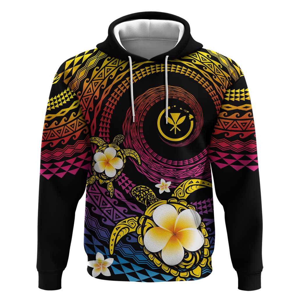 Hawaiian Plumeria Turtle Tribal Spiral Polynesian Tattoo Zip Hoodie Fanciful Color