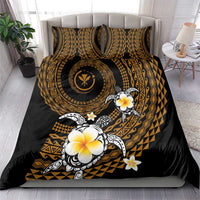 Hawaiian Plumeria Turtle Tribal Spiral Polynesian Tattoo Bedding Set Gold Color