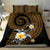 Hawaiian Plumeria Turtle Tribal Spiral Polynesian Tattoo Bedding Set Gold Color