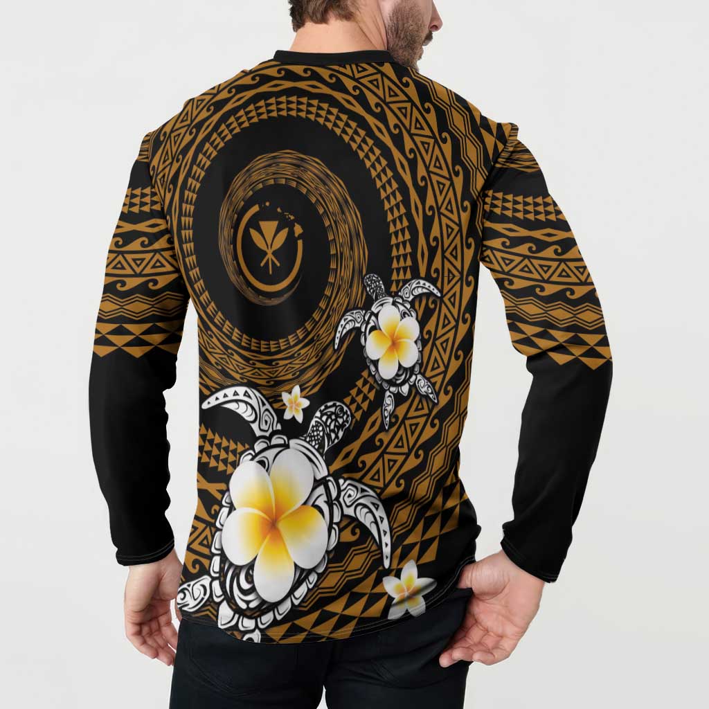 Hawaiian Plumeria Turtle Tribal Spiral Polynesian Tattoo Button Sweatshirt Gold Color